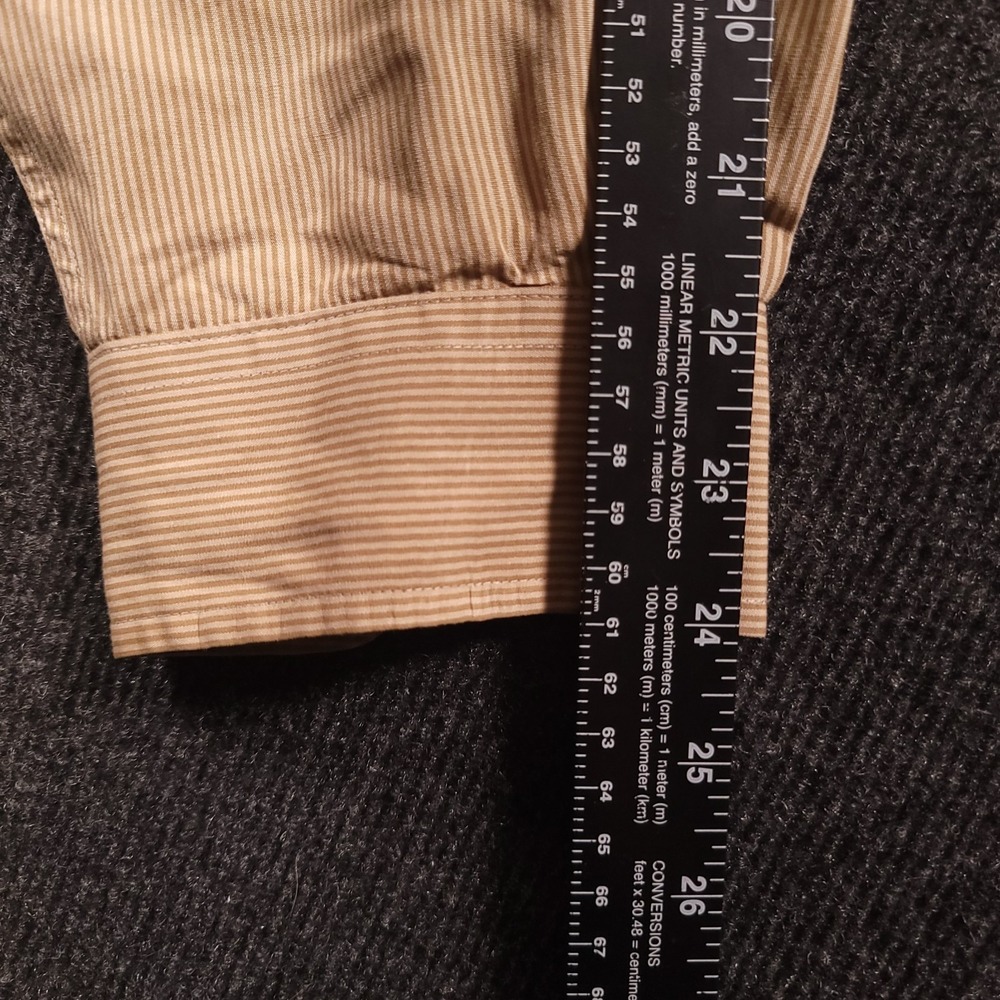 Vintage‎ Tommy Hilfiger Men Long Sleeve Button Shirt Medium Tan Pinstripe Cotton - Picture 6 of 8